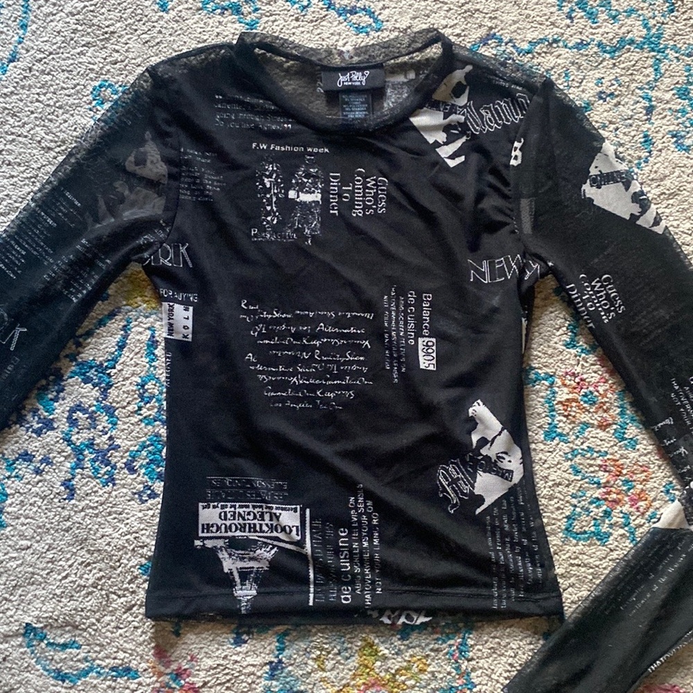 Black and silver sheer mesh too long sleeve!